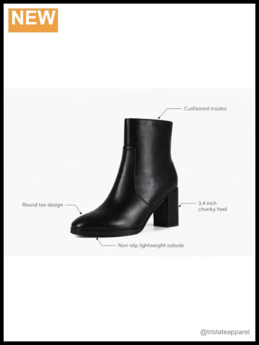 Women's Chunky Block Heel Ankle Boots Side Zip Round Toe Faux Leather